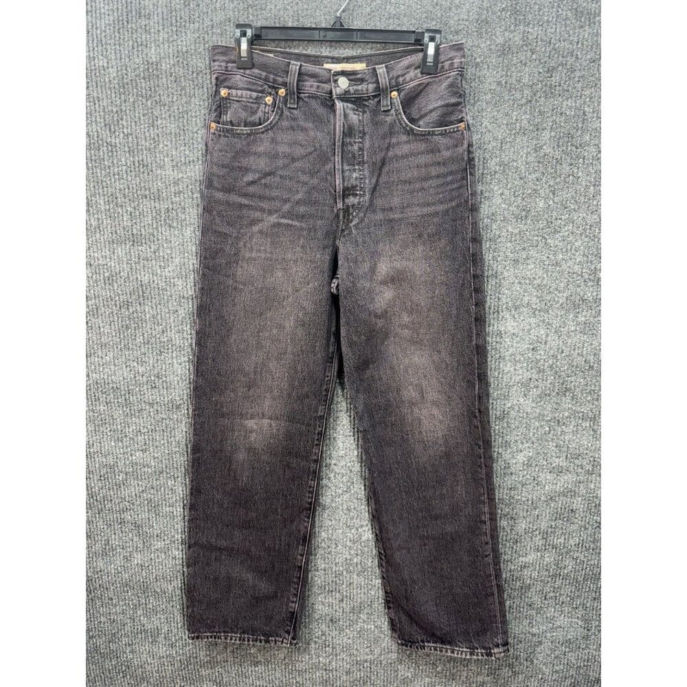 Levis Ribcage Straight Ankle Jeans Womens 28x29 Black Purple Wash Button Fly